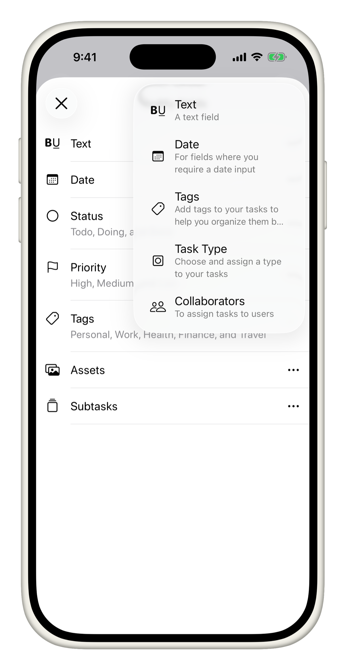 Select a field type to add