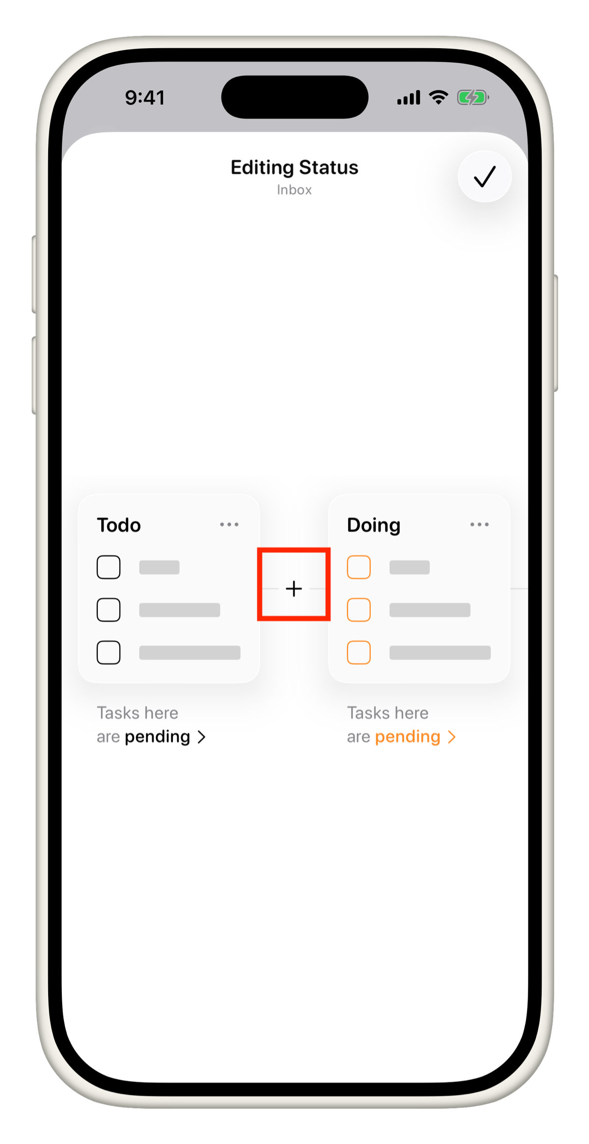 Editing Status screen with plus button to add a status