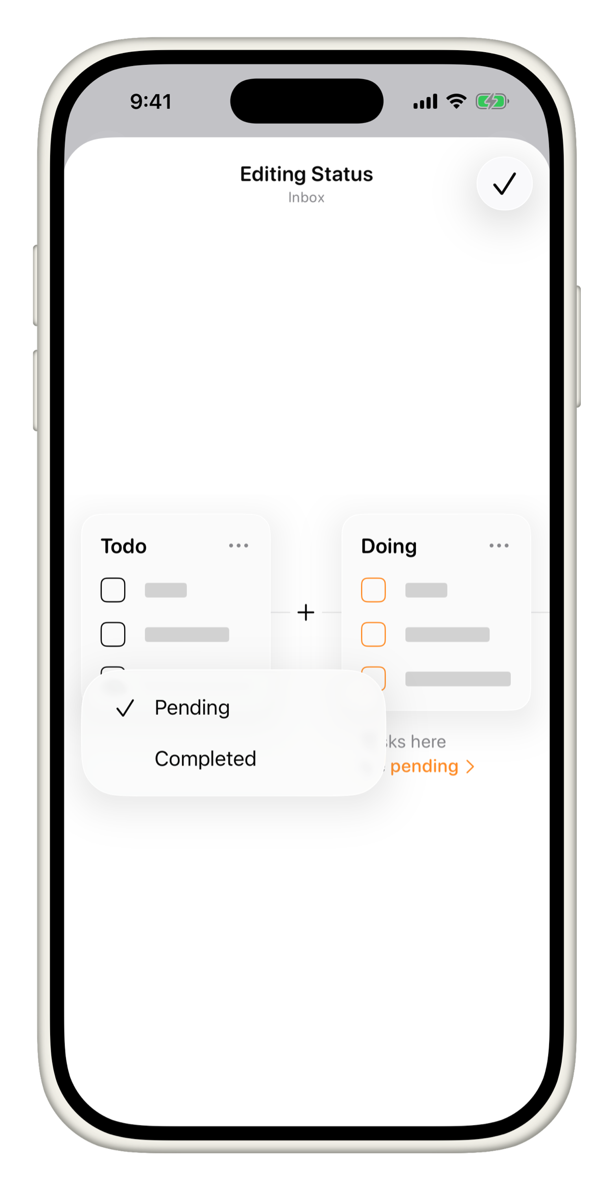 Toggle between Pending and Completed