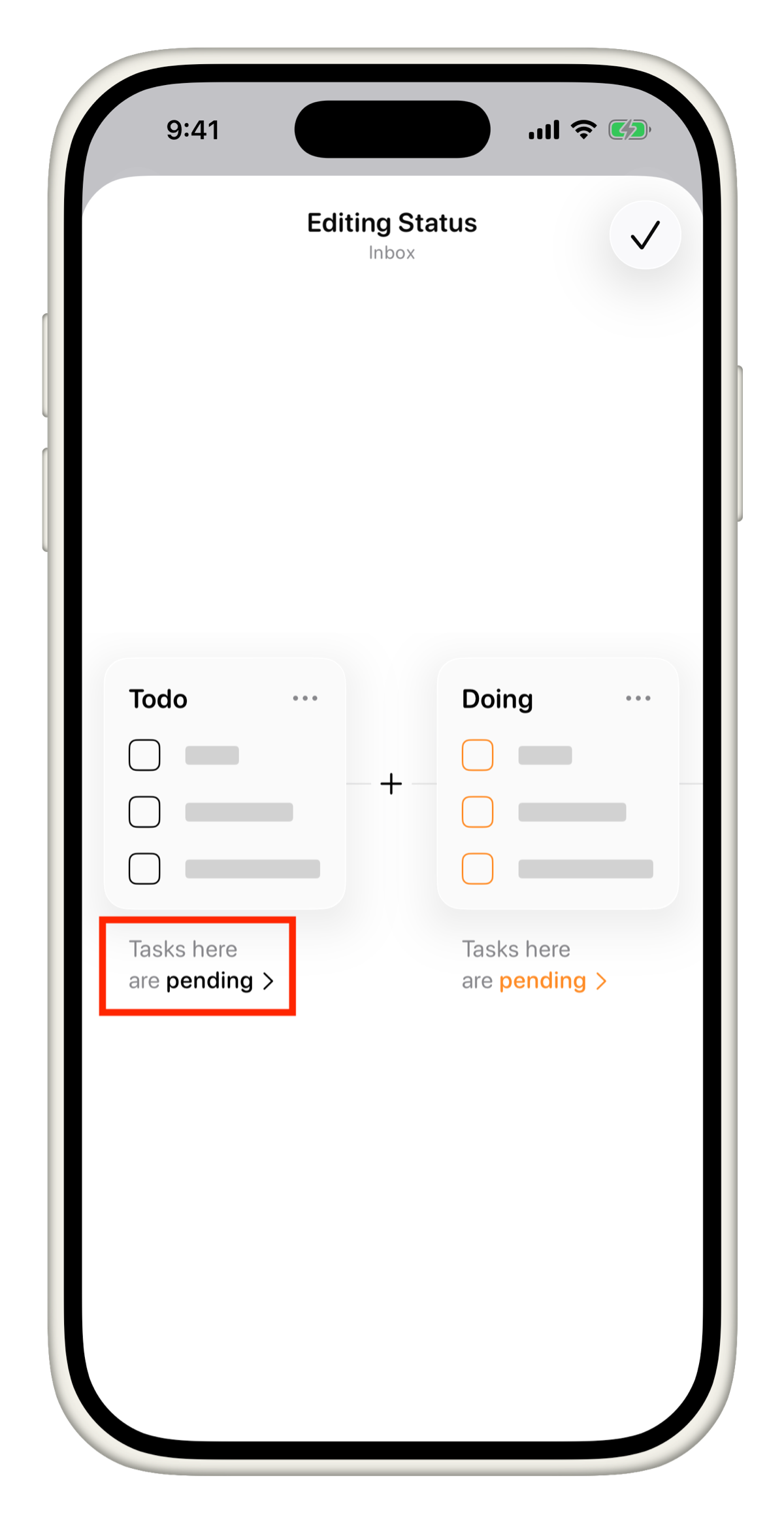 Pending label highlighted at the bottom of a status column