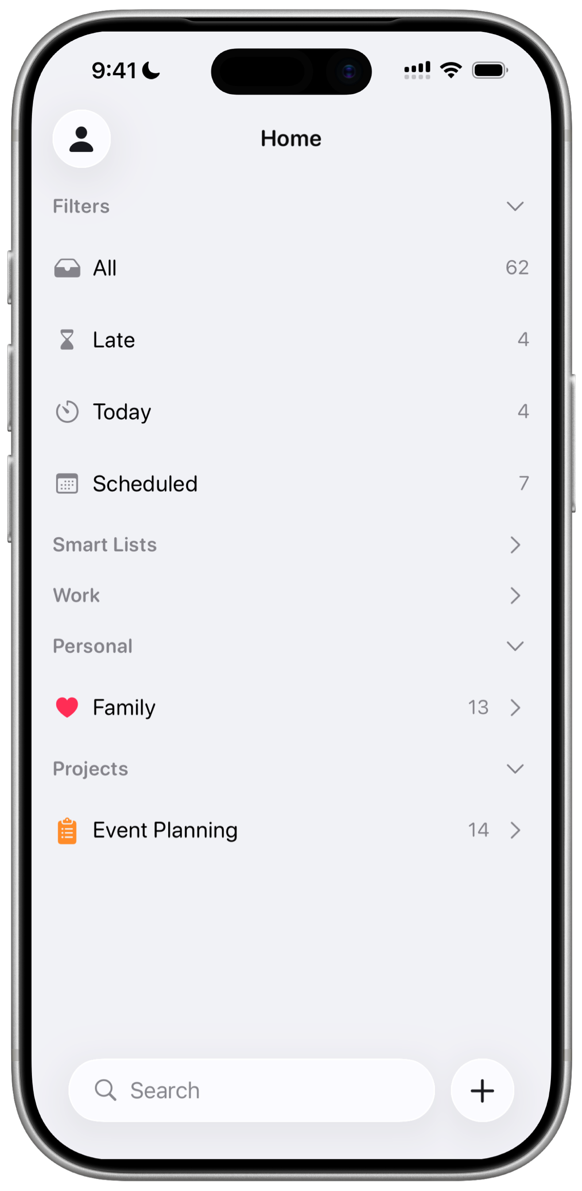 Home Screen - Projects
