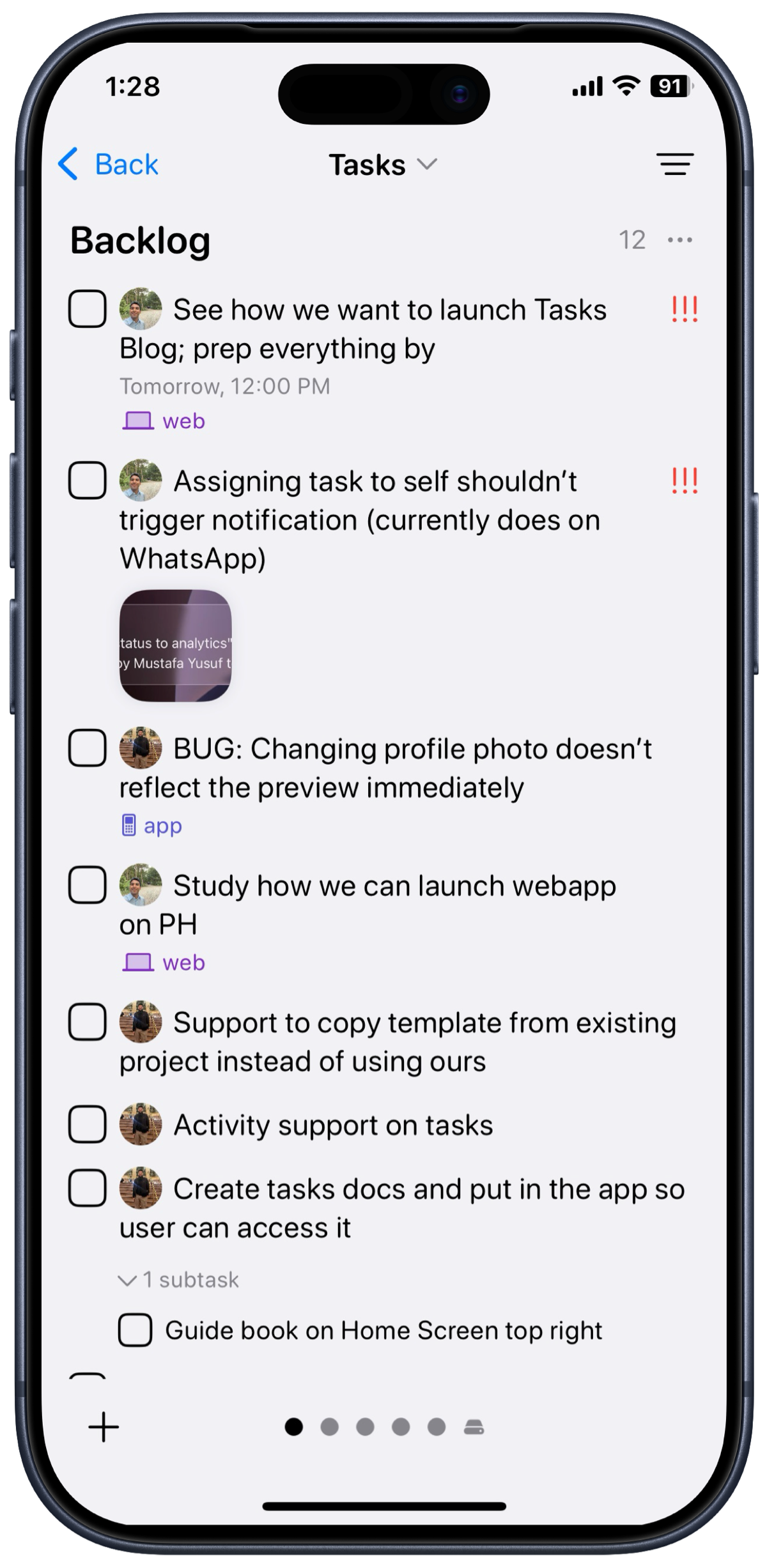 Home Screen - Tasks